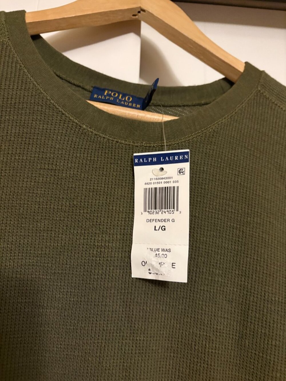 Polo Ralph Lauren Defender Dress Large Olive Green Ribbed Cotton Long Sleeve NWT - Picture 2 of 3